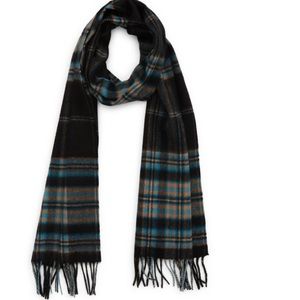 NORDSTROM MENS CASHMERE AND WOOL SCARF WITH FRINGE BLACK MAGIC TARTAN NWOT
